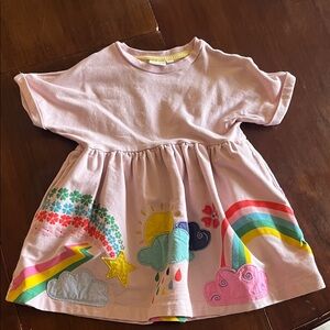 Mini Boden Pink Dress with Colorful Cloud and Star Design